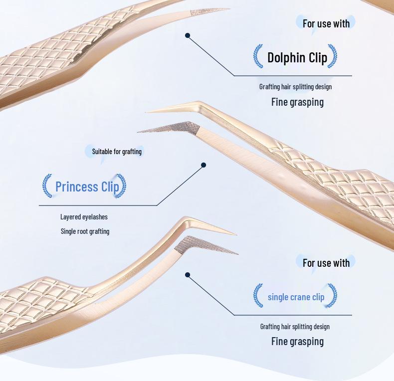 Golden Feather Stainless Steel Lash Tweezers with Net Grip for Precision Eyelash Application