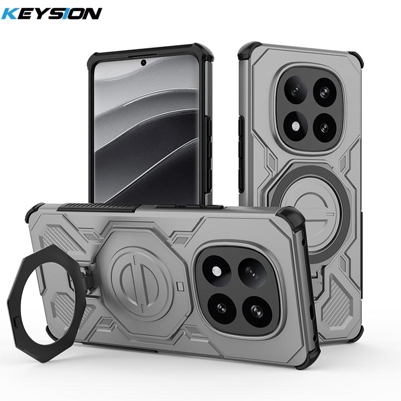 KEYSION Shockproof Magnetic Case for Redmi Note 14 Pro+ 5G Upright Live Metal Ring Stand Phone Back Cover for Xiaomi POCO X7 5G