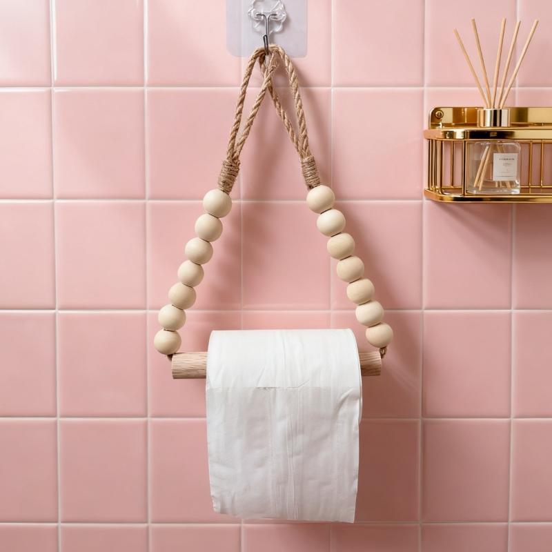 Beaded Wooden Stick Toilet Paper Holder Nordic Natural Wood Style Ideal For Home Decor Hanging Decorations