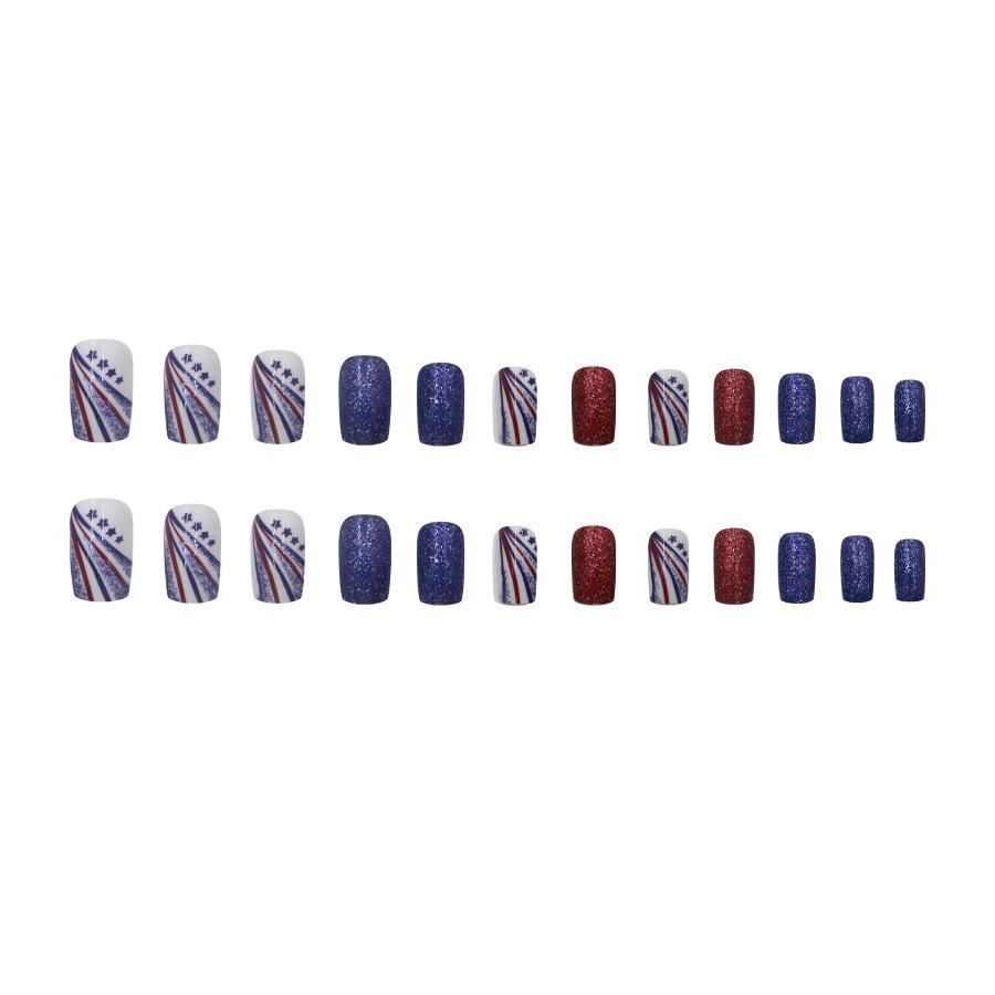 Navy Blue Glitter Star Wearable Nails, Medium Short Square - Trendy Detachable Finished Manicure