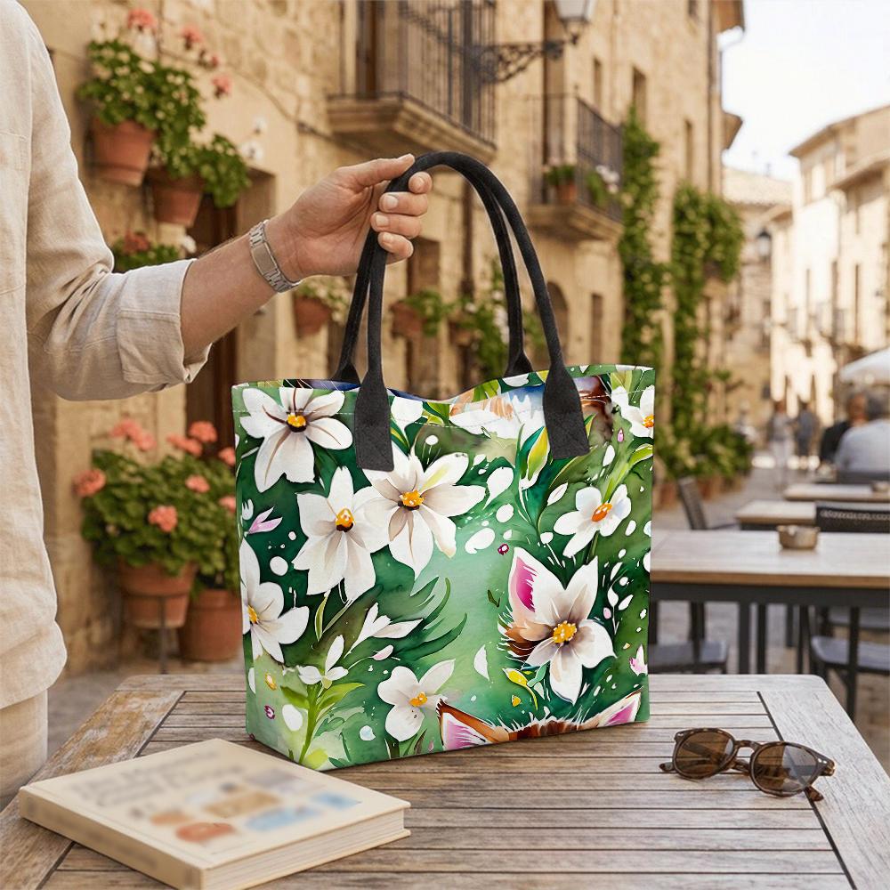 Floral Pattern Tote Bag Casual Large Capacity Shoulder Handbag for Daily Use