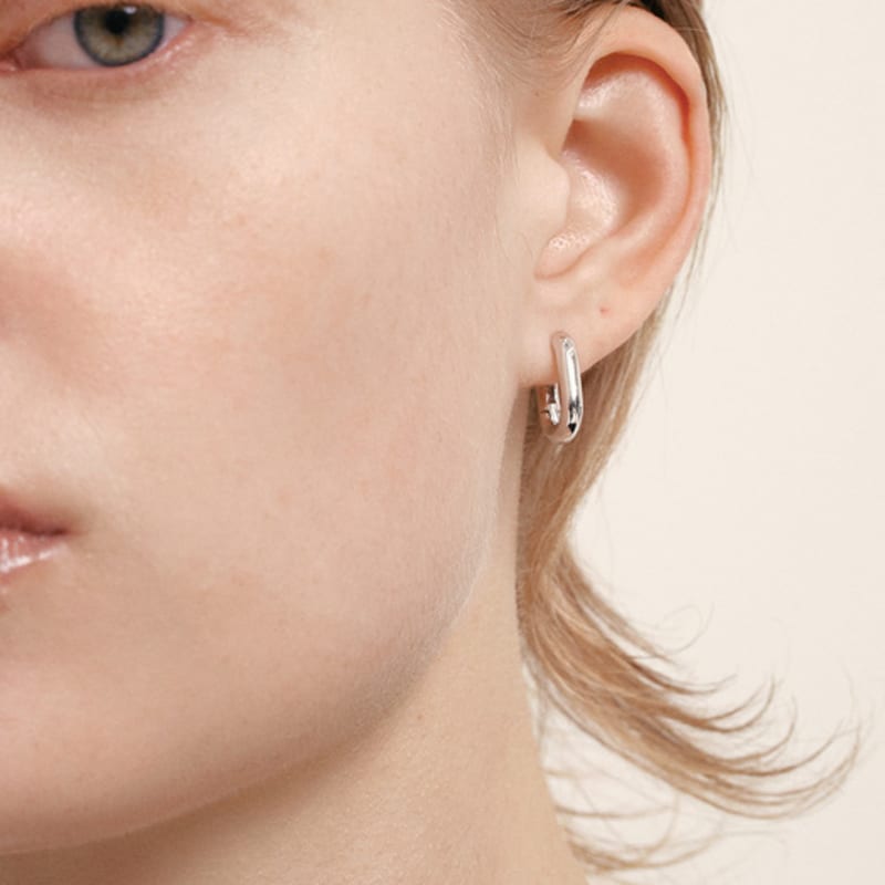 LUNNE Silver 925 Arc Oval One-Touch Earrings #LSE103