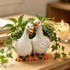 Resin Flowerpot, Couple Duck Shape Planter with Drainage Holes, Non-Slip Base Decorative Plant Pot for Indoor Outdoor Use