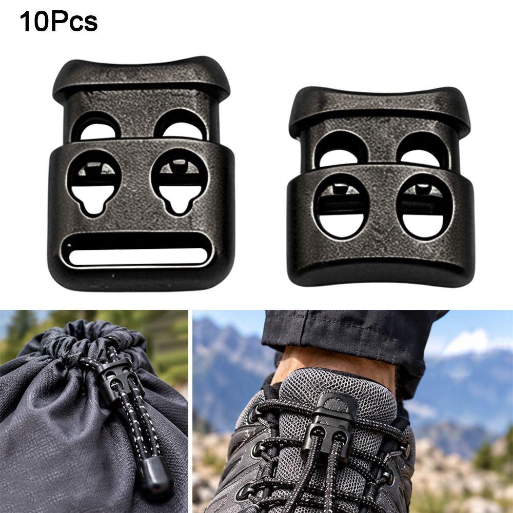 10pcs Black Rope Clamp Cord Lock Stopper Plastic Square Spring Buckle for Lanyard Chest Tag