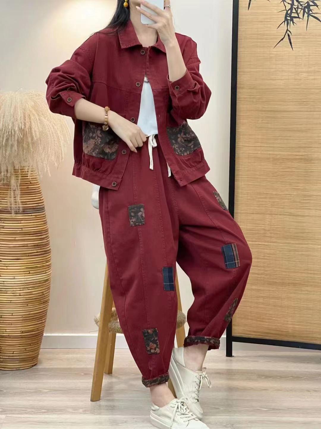 

Весна 2025 г. Женский свободный повседневный кардиган в корейском стиле в стиле пэчворк с длинными рукавами One Size красный