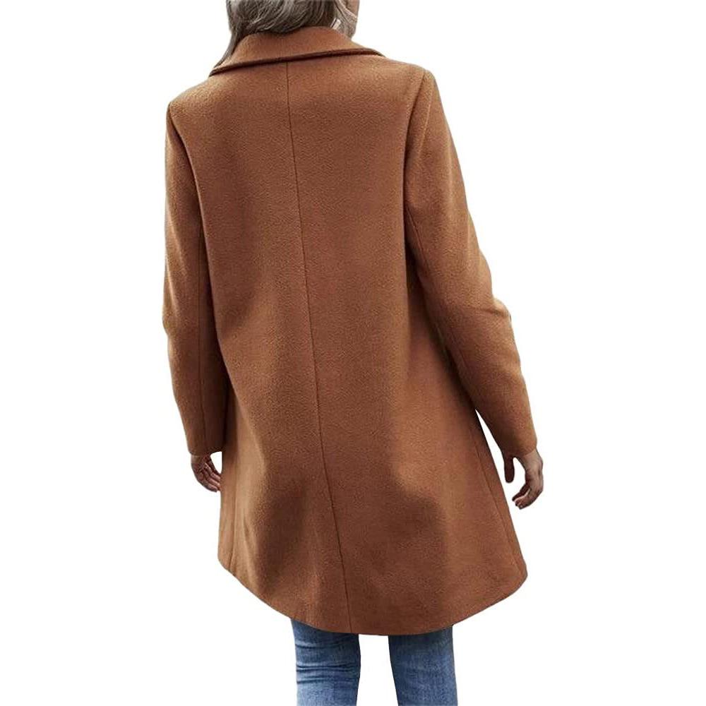Women's Woolen Mid-Length Trench Coat, British Style, Classic Solid Color, Winter Workwear, Double-Sided Fleece.