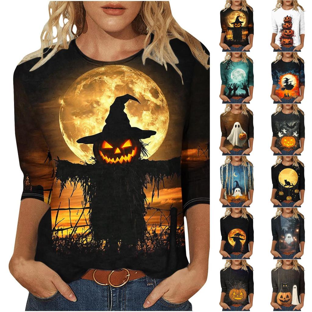 Women's Fashion Print Three-Quarter Sleeve Neck Top
