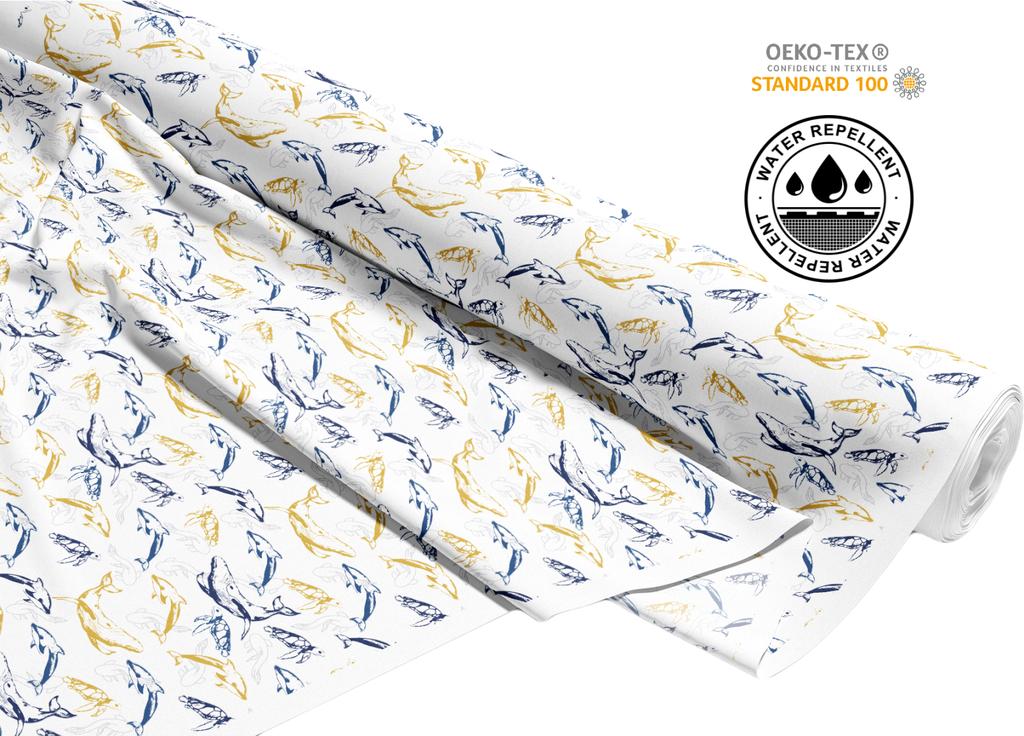 Outdoor Dekostoffe Oxford - Motiv Wale, Schildkröten, Delfine I Dr237