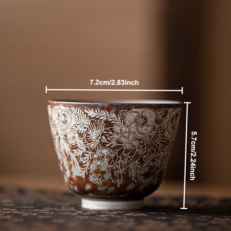 

Old Rock Mud Teacup Flower Gilded Silver Master Cup Chinese Kung Fu Teaware Set Stoneware Retro Japanese Ceramic Mugs Drinkware