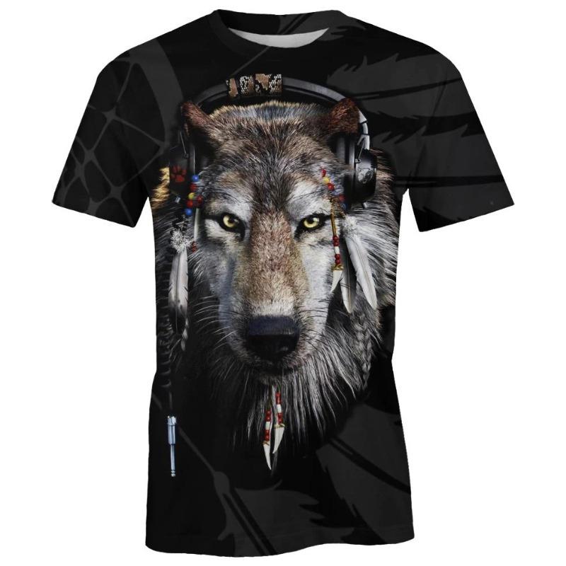 Men's 3D Printed T-Shirt Short Animal Wolf Print Sleeve O-Neck Pullover casual top