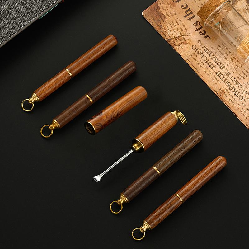 Portable Solid Wood Mini Ear Cleaner Keychains Ear Wax Removal Tool Earpick Cleaning Ears Ear Spoon Attached Key Ring With Cover
