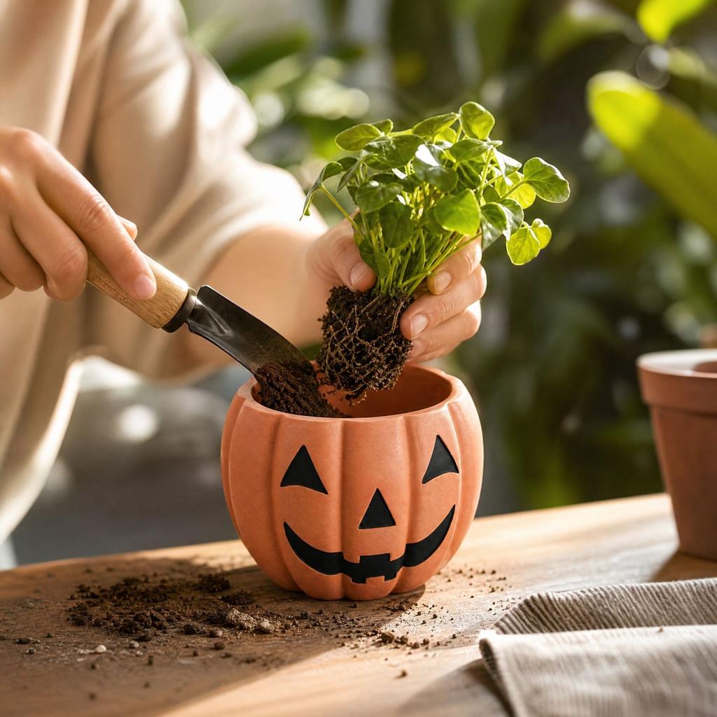 Halloween Pumpkin Face Planter for Indoor Outdoor Fall Decor