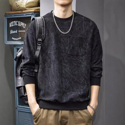 American Heavy Texture Sweater Men'S Autumn Trendy Brand Casual Pocket Loose Large Size Long-Sleeved Top