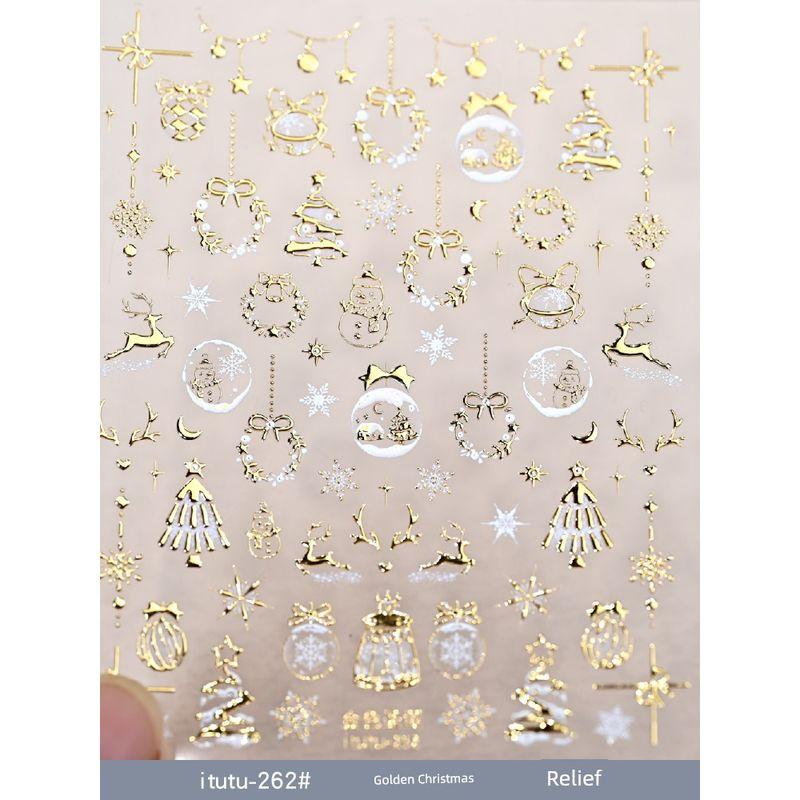 

New Arrival Golden Christmas Nail Sticker Embossed Gilded Snowflake Christmas Tree Crystal Ball Christmas Element Adhesive Backing Stickers Golden Christmas Sticker Embossed