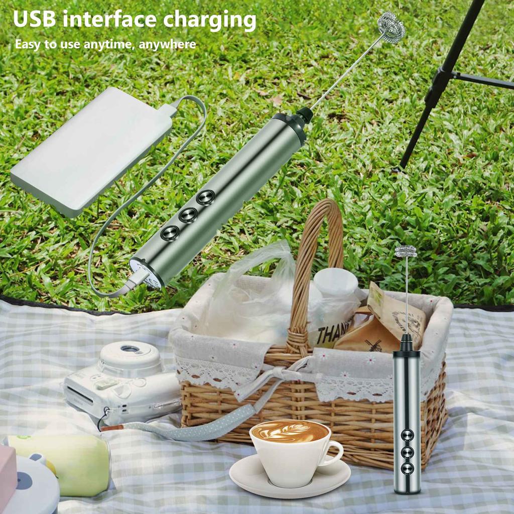 USB Elektrischer Milchaufschäumer 3 Geschwindigkeiten Cappuccino Kaffee Schäumer 3 Schneebesen Handheld Eierrührgerät Heißschokolade Latte Getränkemixer