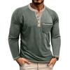 Men's Button Lapel Colored Cotton Long Sleeved Base Men's Top