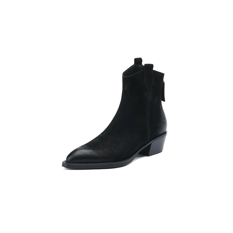 Fashion Fashion Short Boots Autumn Winter Basic Women Ankle Boots Genuine Leather Thick Heels Pointed Toe Mature New Arrival Boots Women