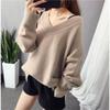 Casual V-neck Loose Pullover Knitted Women Sweater Autumn and Winter Fashion Bottoming Shirt Elegant Office Ladies Long Sleeve Sweater Solid Color Top