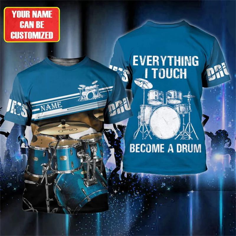 Custom Name Fashion Drum Set Graphic T Shirts Men Women Summer Casual Short Sleeve 3D Printed T-shirts Unisex Oversized Tees