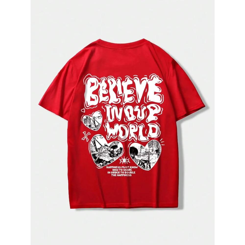 Believe Inovr World Street Letter Graphic Clothing Men High Quality T-Shirt Summer Cotton T-Shirts Hip Hop Street Loose Tops