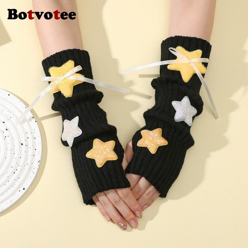 Botvotee Sleeves for Women Y2k Accessories Sweet Pink Bow Half Finger Free Shipping Arm Warmers Preppy Style Fingerless Gloves