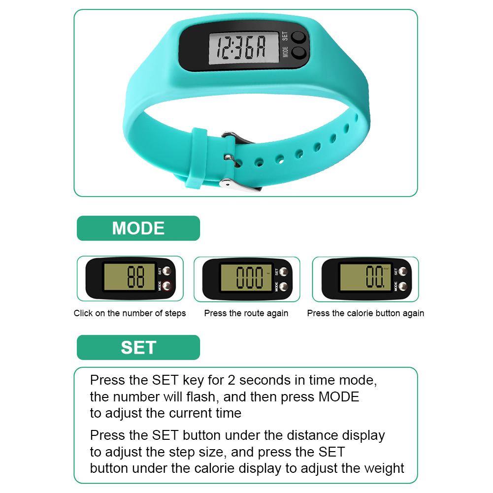 LED Pedometer Bracelet Walking Running Pedometer 12/24H Time Display Silicone Step Tracker Fitness Watch for Outdoor Sports