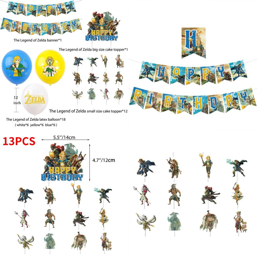 Set Decorazioni Festa di Compleanno a Tema Gioco Zelda con Striscioni, Topper per Torta e Palloncini Marca Cielo Stellato