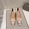 Pointed high heels women's 2025 new thin heel French white square buckle pearl temperament versatile fairy shoes