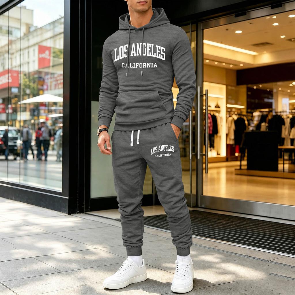 Men's Printed Hoodie and Sweatpants Set Casual Athletic Tracksuit with Matching Hooded Sweatshirt