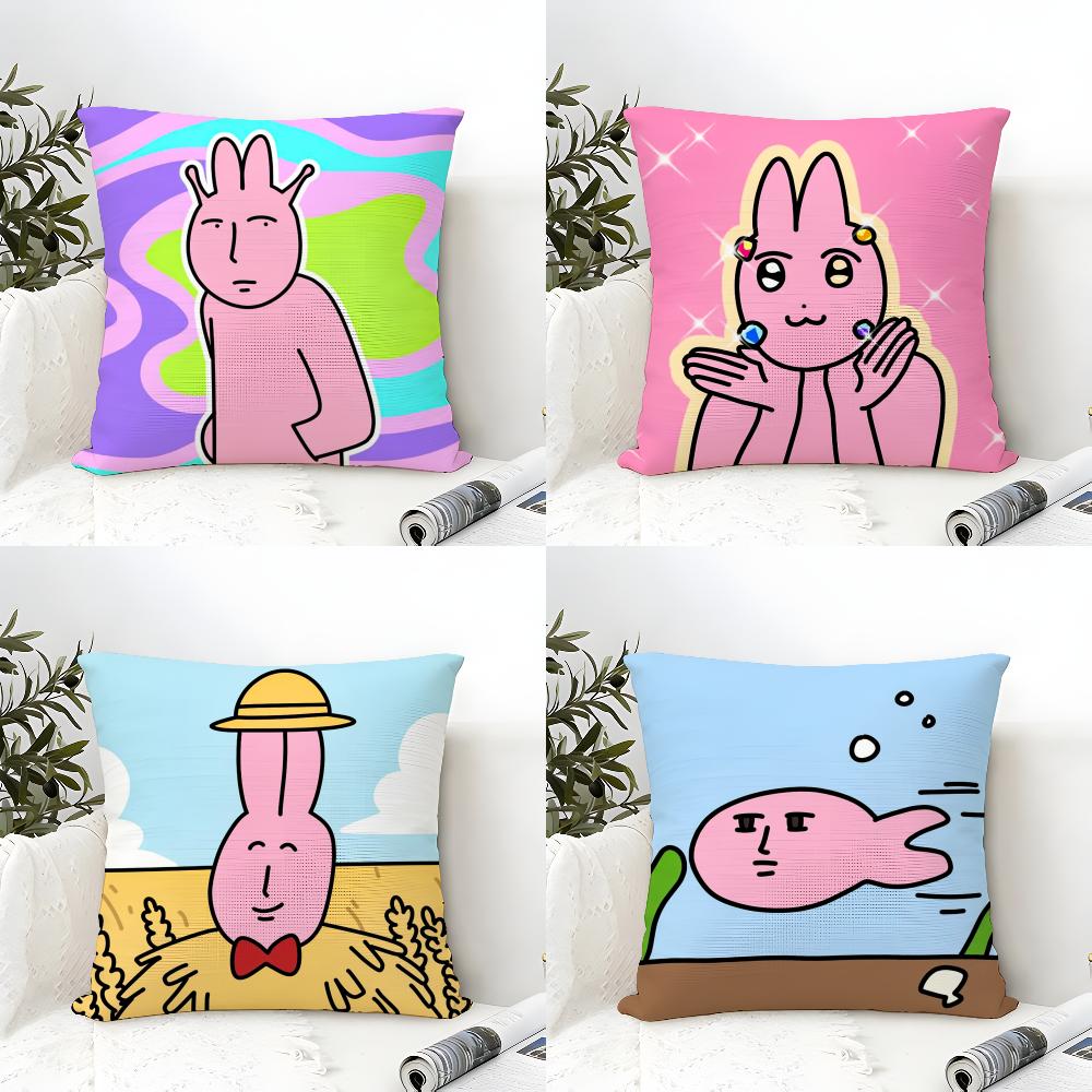 Cartoon Pink Funny Rabbit Friends 2 Pillow Case Linen Pillow Case Sofa Home Decor Cushion Cover Cushion Cove