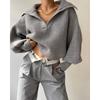 Womens Fall Winter Loose Lantern Sleeve Collared Pullover Short Sweater