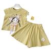 Little Girls' Korean Style Summer Two-Piece Set: Fashionable Loose Short Sleeve Top and Shorts