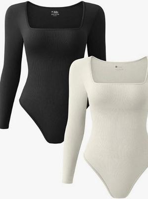 2025 Women's Long Sleeve Square Neck Yoga Bodysuit
