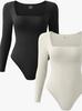 2025 Women's Long Sleeve Square Neck Yoga Bodysuit