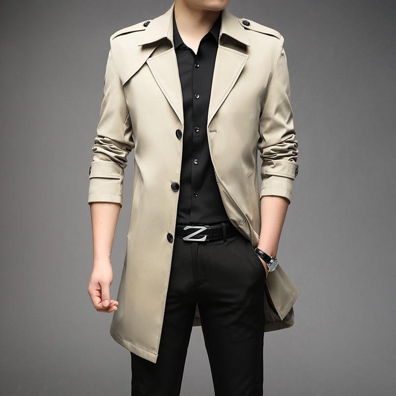 Men's Slim Fit Mid-Length Windbreaker Jacket, Korean Style Plus Size, M-8XL, for Casual or Business Wear, Ideal for Spring and Autumn.