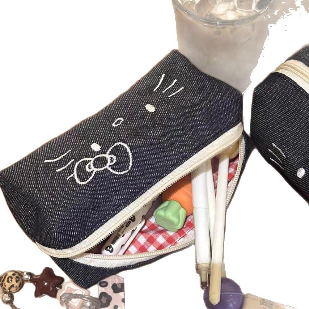 Sött Katt Canvas Pennskrin För Flickor Gymnasieelever Med Stor Kapacitet Brevpapper Organizer