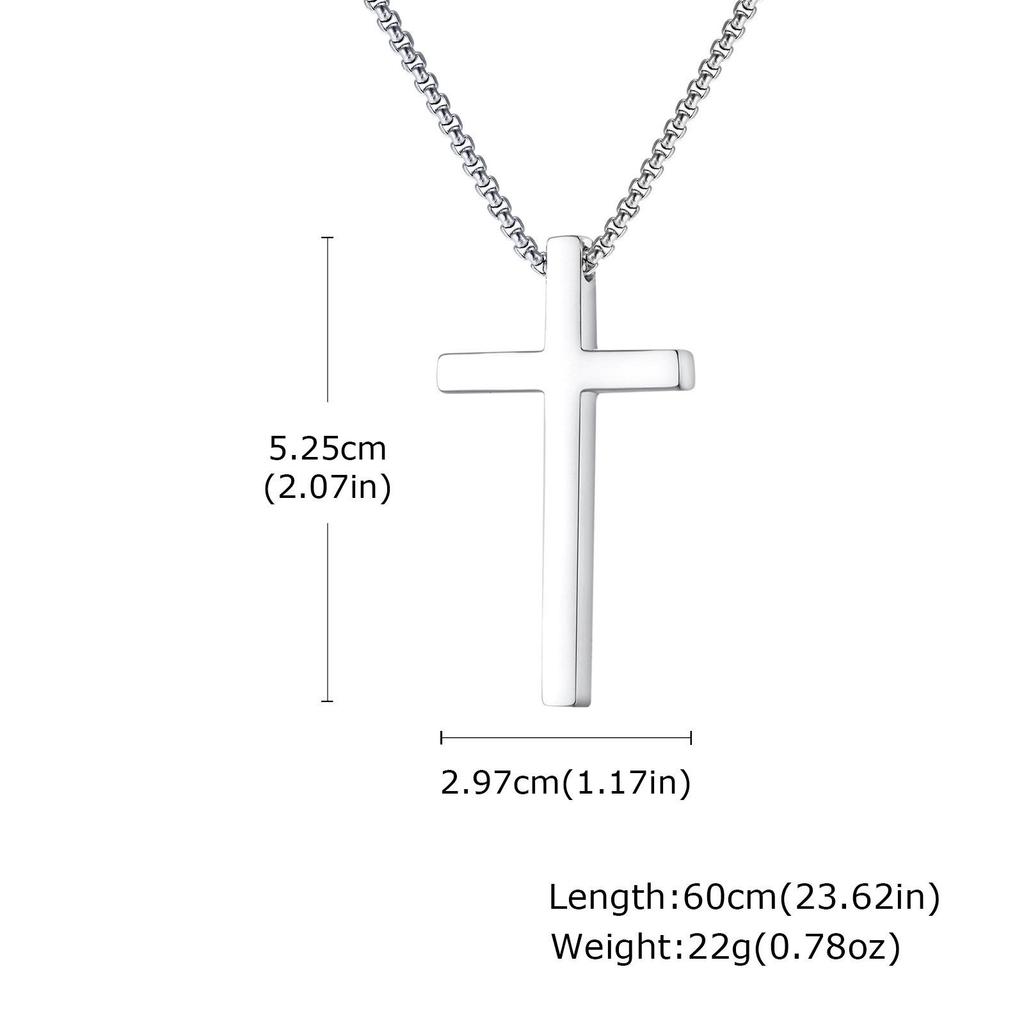 Stainless Steel Simple Cross Pendant Necklace, Multiple Sizes for Men and Women (Model 2103)