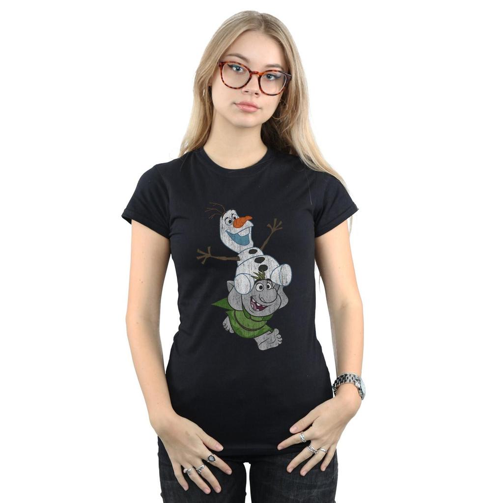 Disney Womens/Ladies Frozen Olaf And Troll Cotton T-Shirt