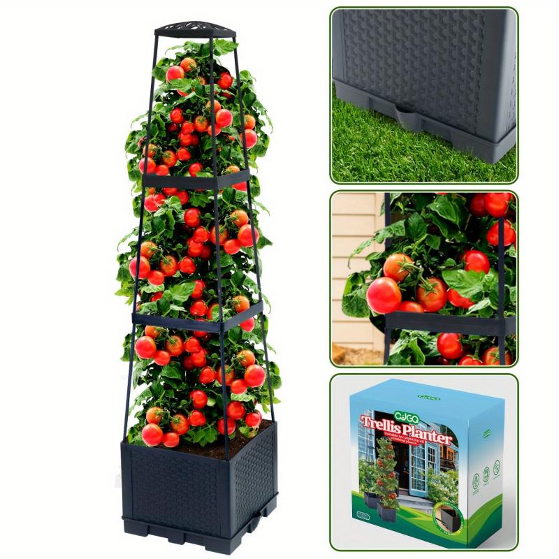 44.8" Extra Tall Self-Watering Tomato Planter 2-in-1 Indoor Outdoor Heavy Duty Plastic Garden Planting Box