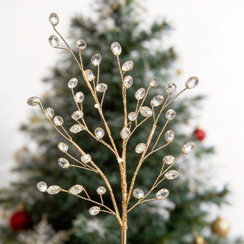 Ready-to-Place Christmas Branch Pick with Extended Stem for Decorating Tree, Wreath, Garlands, and Table Displays