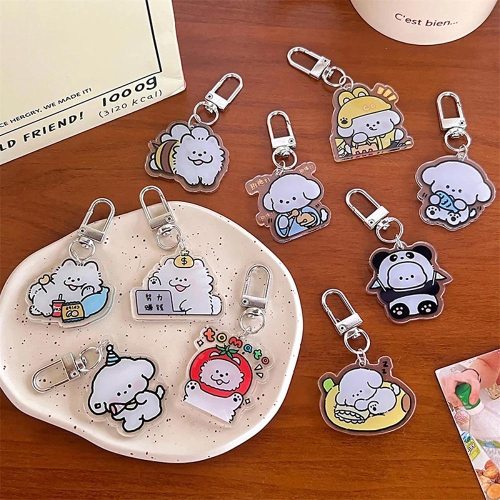 

Key Ring Acrylic Puppy Keychain Little White Dog Cute Dog Acrylic Pendant Small Gift
