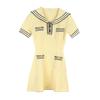 Navy Collar Color Block Striped Knitted Dress: French College Style Spring/Summer Women's Short Sleeve Waist-Hugging Short Skirt