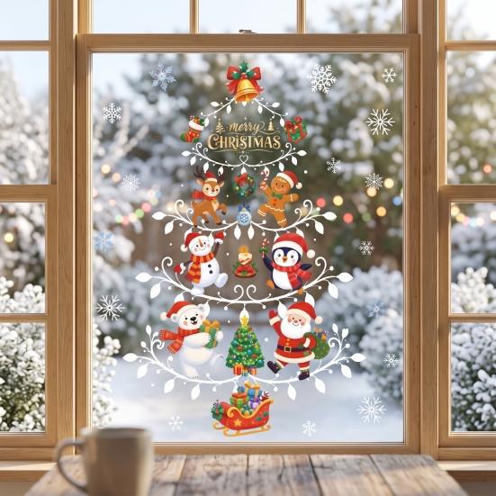Reusable Snowflake Stickers Christmas Window Clings, Double Sided PVC Static Glass Stickers, Snowman Elk No Glue Decoration Santa Claus Xmas