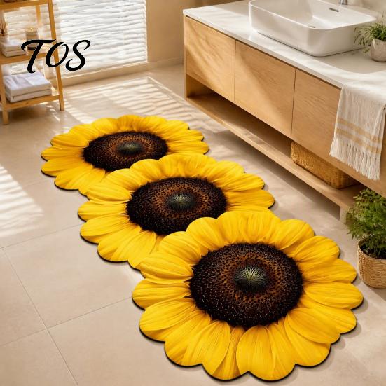 Anti-slip Mats for Bathroom Flowers Rug, Diatomaceous Earth Bath Mat, Super Absorbent Non-slip Water Bedside Rugs Floral Rose Sunflower Mat