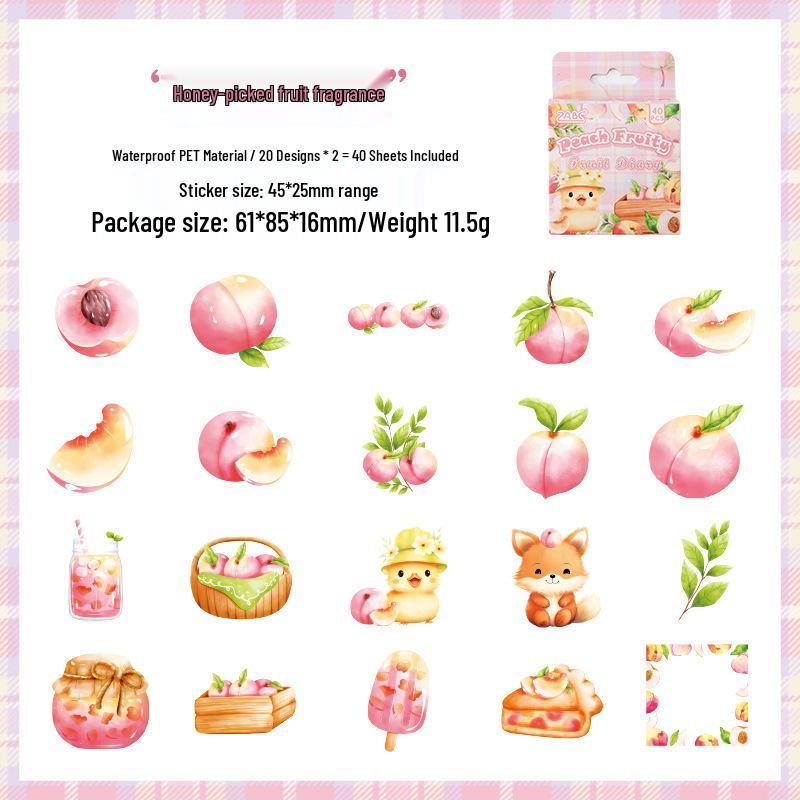 ZABC Transparent Boxed PET Die-cut Stickers - Fresh Fruit Diary Series, 40 Pieces