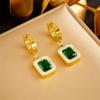 Stainless Steel Square Green Crystal Zircon Pendant Necklace Earrings Bracelet Jewelry Set for Women Gifts