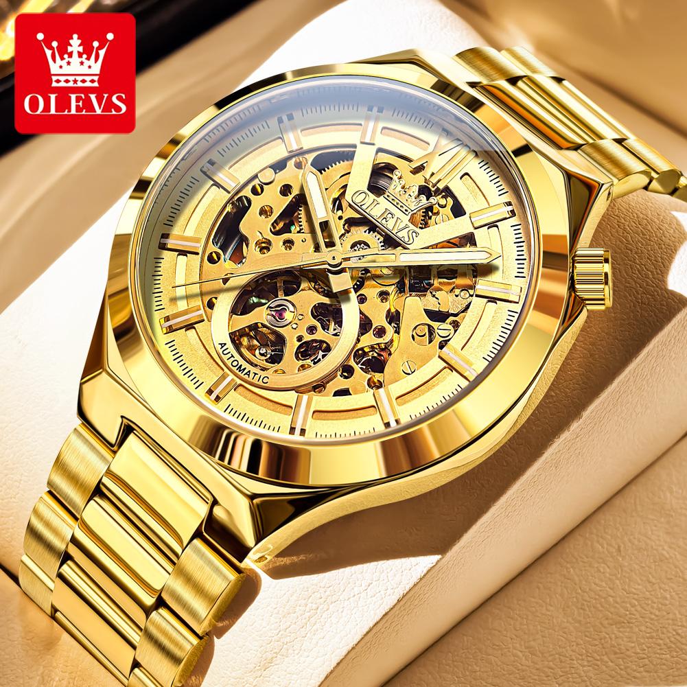 OLEVS Brand New Mechanical Watch Hollowed Out Diamond Inlaid Watch Fashionable Night Light Watch 6722