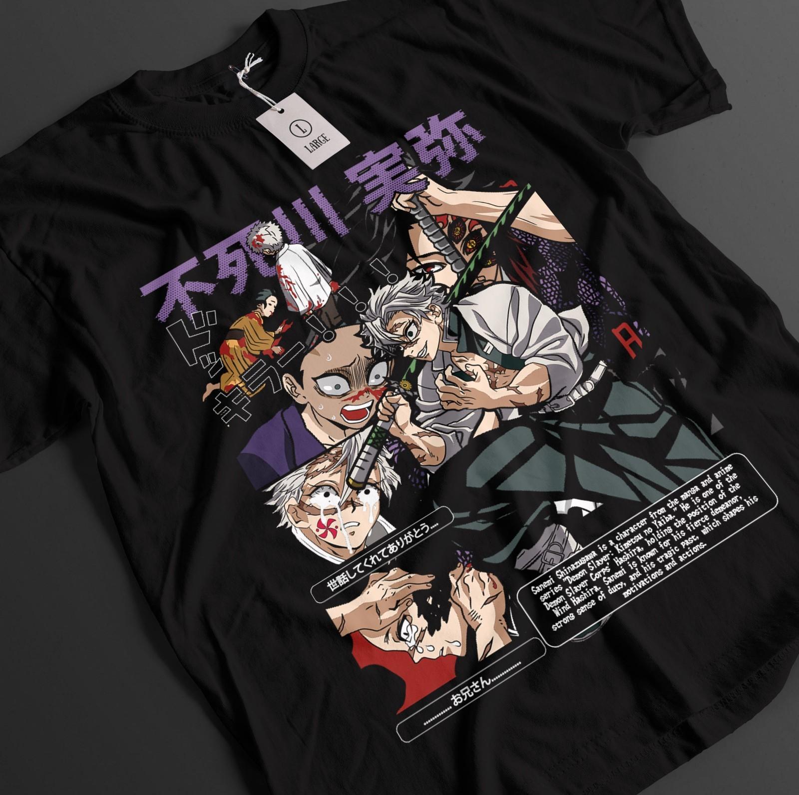 Demon Slayer Shirt Sanemi Shinazugawa T-Shirt Mens Womens Tees Top Tanjiro KNY Anime Akaza Muzan Tee L