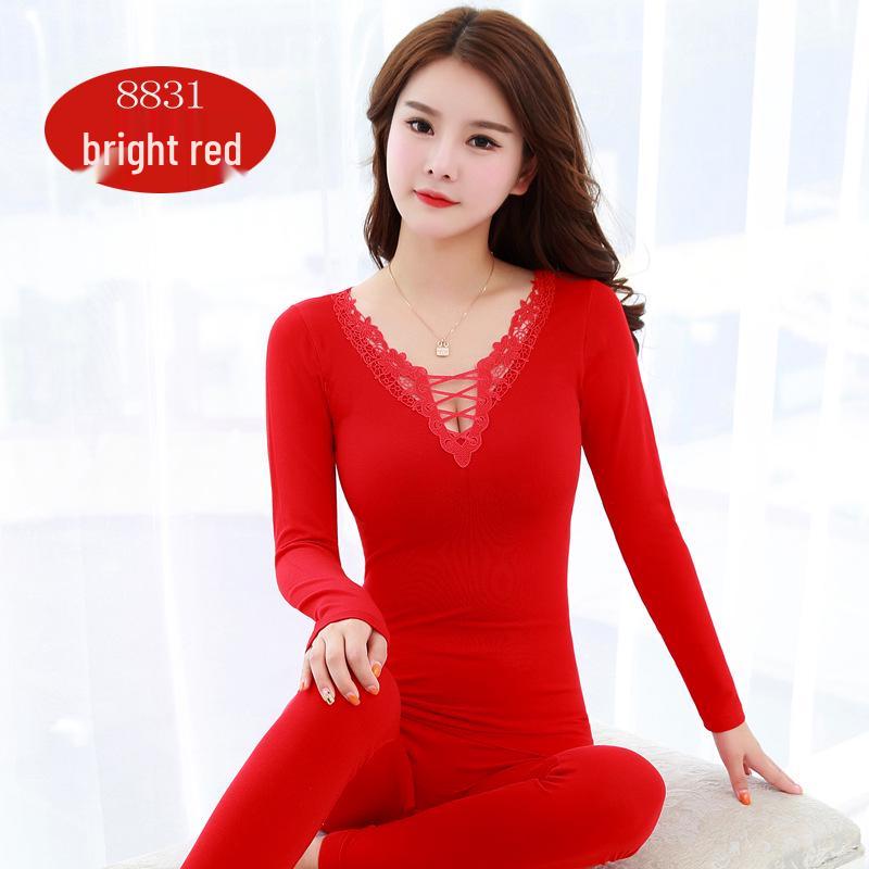 Women's Warm Body-Shaping Red Underwear Set: Close-Fitting Autumn Outfit, Year of the Rat Edition
