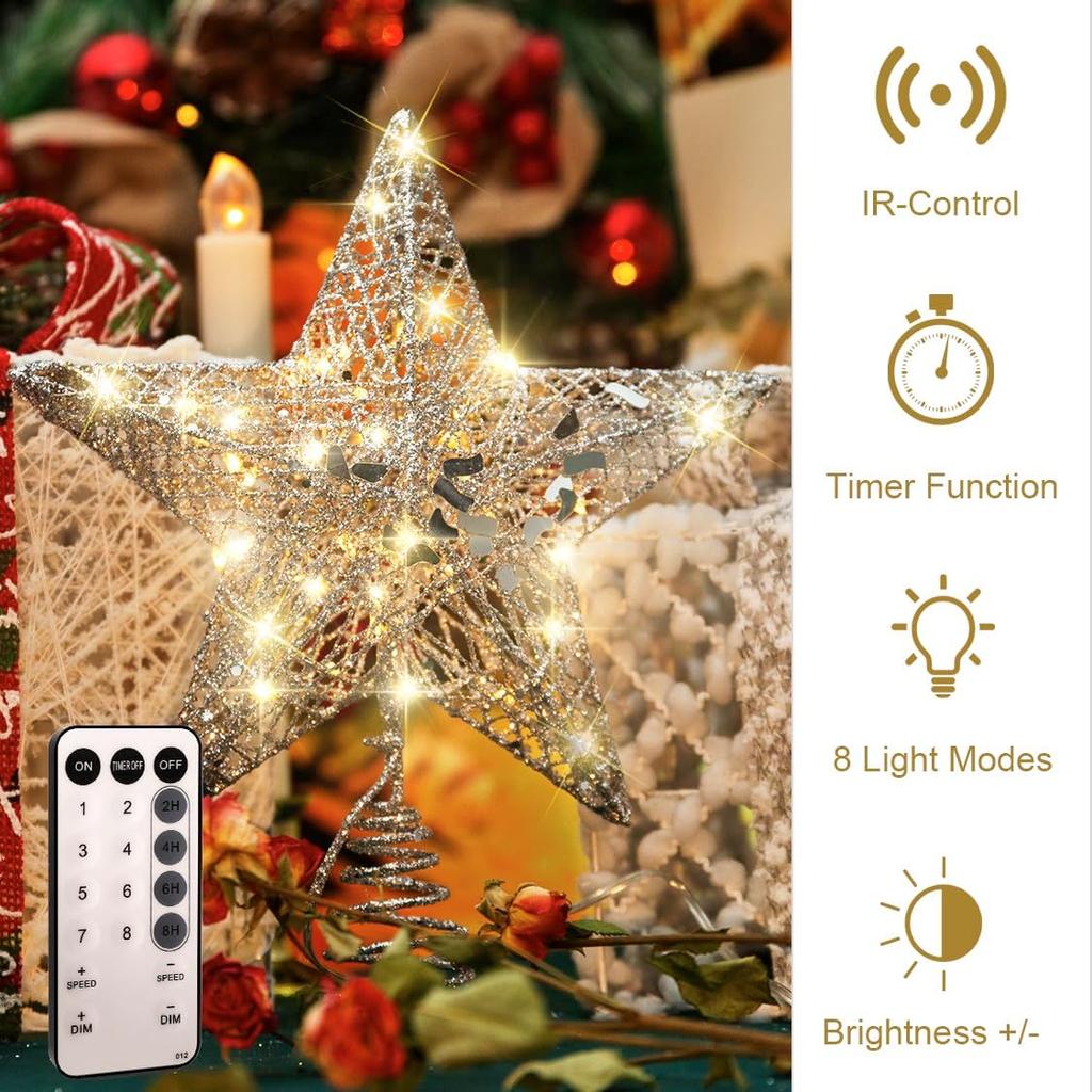 YAUNGEL Christmas Tree Topper, Star Tree Topper with 40 LED and Remote Control Battery Operated Warm Lights Treetop Christmas Decorations, Indoor